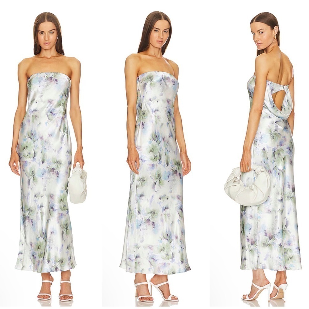 Bec + Bridge Moondance Strapless Dress in Watercolour Floral Size 4